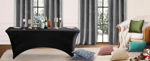 Miniatura 6 de Heochy - 2 piezas de mantel de 4 pies para mesa rectangular - Mantel rectangular elástico de spandex negro para cumpleaños, cóctel, boda, fiesta