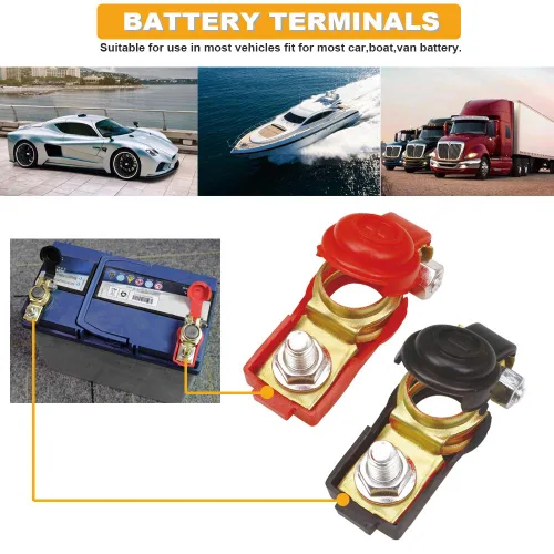 Miniatura 3 de TKDMR 2 pares de abrazaderas-conectores de terminales de cable de batería de automóvil - Terminal de batería con cubierta de plástico, buen