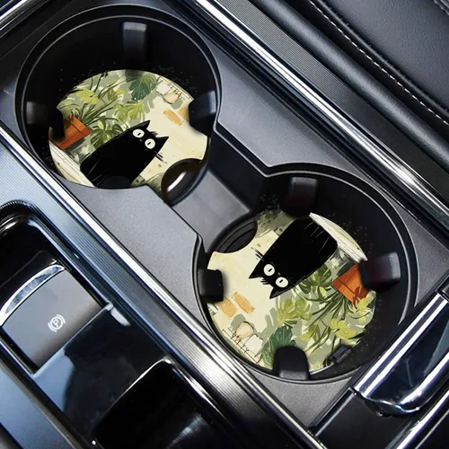 Miniatura 11 de WOCOCN Posavasos para automóvil, portavasos para automóvil, 2.75 pulgadas, antideslizantes y absorbentes, bonitos accesorios interiores para Negro