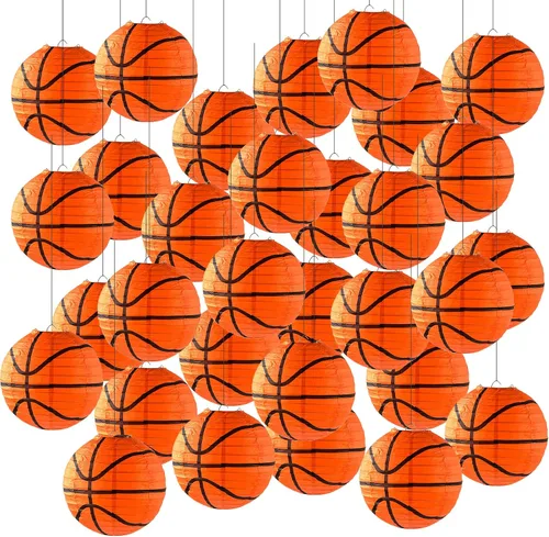 Miniatura 8 de 10 Piezas Linternas de Papel de Baloncesto Naranjas Decoraciones de 8 Pulgadas para Colgar del Techo Linternas de Baloncesto Linternas de Papel