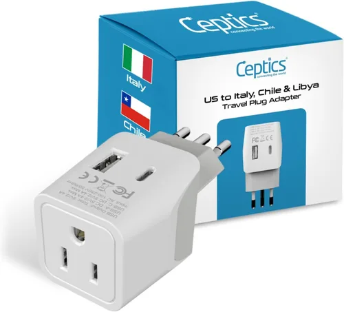 Adaptador de viaje Ceptics, de EE. UU. a Japón, Filipinas, con doble USB, tipo A, ultra compacto Tipo L - Italia