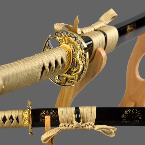 Miniatura 3 de Espada samurái japonesa hecha a mano con hoja de oro, grabado a mano, Katana de dragón dorado, espiga completa, afilada, puede cortar árboles