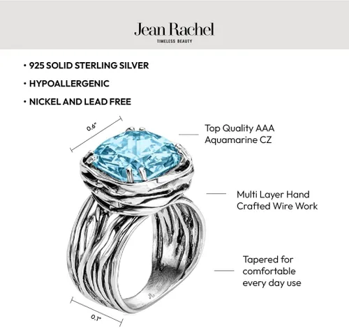 Miniatura 5 de JEAN RACHEL JEWELRY Anillo de plata de ley 925, diseño vintage con circonita cúbica en forma de cojín, hipoalergénico, sin plomo ni níquel, anillos