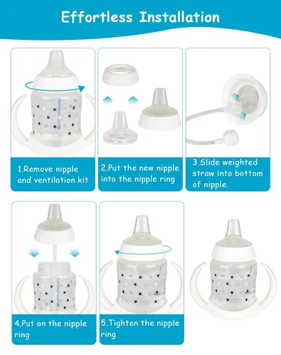 Miniatura 5 de Kit de conversión de boquilla suave para copa de aprendiz NUK, kit de transición para niños pequeños con boquilla de silicona para sorber, popote