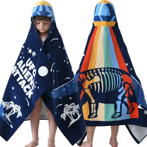 VOOVA & MOVAS Toalla de baño con capucha para niños de 3 a 8 años, 50x30 pulgadas, suave | gruesa | manta de algodón absorbente, para playa,
