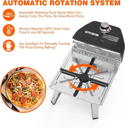 Miniatura 5 de Mimiuo Horno de pizza de gas para exteriores con piedra giratoria automática para pizza, hornos de pizza de propano portátiles de 14 pulgadas