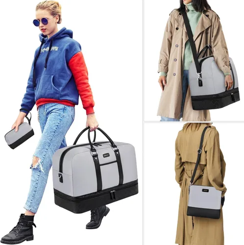 Miniatura 85 de IBFUN Bolsas de fin de semana para mujer, bolsa grande de lona para viaje, bolsa de viaje con compartimento para zapatos, 21 pulgadas, juego de 3