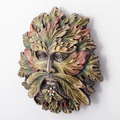 Miniatura 2 de Veronese Design Placa pintada a mano de la resina de la escultura de la pared de Greenman del solsticio del verano de 5 1/8 pulgadas
