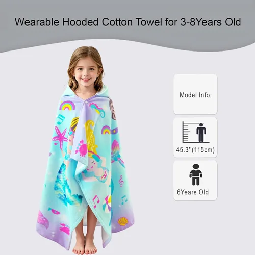 Miniatura 2 de VOOVA & MOVAS Toalla de playa con capucha para niños de 3 a 8 años, 30 x 50 pulgadas, suave, gruesa, grande, 100% algodón, absorbente para playa