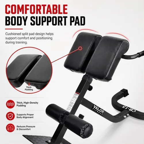Miniatura 4 de Valor Fitness Silla romana ajustable con clavijas de banda de resistencia para entrenamientos de núcleo, isquiotibiales y abdominales, máximo 250