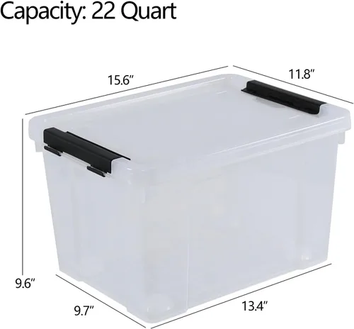 Miniatura 2 de Ggbin Caja de almacenamiento de plástico de 22 cuartos con tapa, contenedores negros con cierre, 6 paquetes.