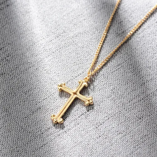 Miniatura 95 de Fettero - Collar con dije de cruz de fe, chapado en oro de 14 K, cadena fina, minimalista, simple, pequeña, para oración, regalo de joyería religiosa