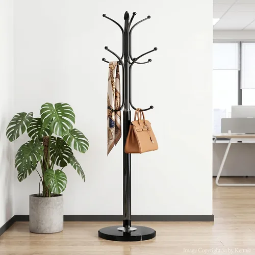 Miniatura 5 de Kertnic Perchero independiente, árbol de pasillo de metal resistente con 12 ganchos, perchero estable de 70 pulgadas de alto con base de mármol Negro