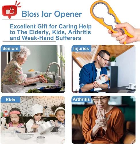 Miniatura 3 de Abrebotellas Bloss - Abrebotellas antideslizante para manos débiles, personas mayores con artritis y niños, abrelatas colorido 4 en 1 multifunción