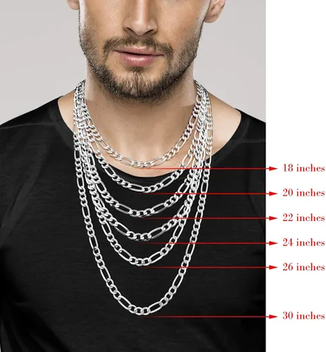 Miniatura 6 de Miabella Italian 925 Sterling Silver 7mm Solid Diamond-Cut Figaro Link Chain Necklace for Men, Made in Italy