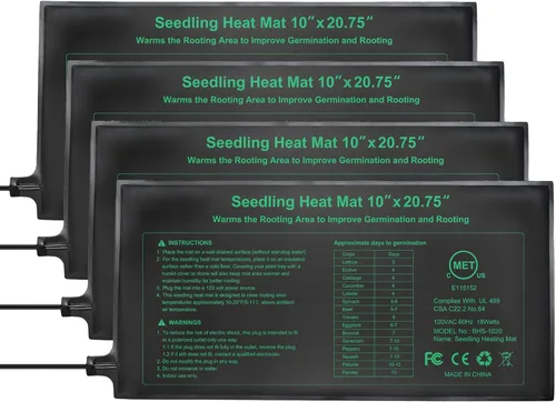 Paquete de 4 alfombrillas térmicas de plántulas, con certificación MET para plantas de cultivo de semillas, invernadero de inicio de semillas,