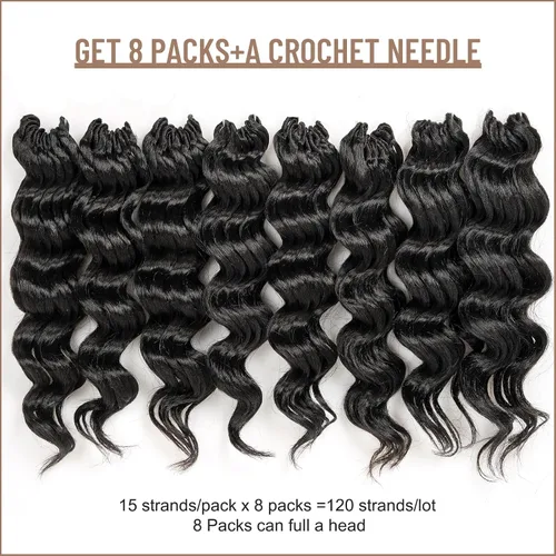 Miniatura 5 de Toyotress Extensiones de cabello de ganchillo de onda marina - 8 pulgadas, 8 paquetes, trenzado natural negro de onda marina, extensiones de cabello