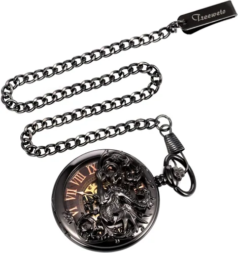 Miniatura 7 de Reloj de bolsillo mecánico de dragón antiguo con cadena