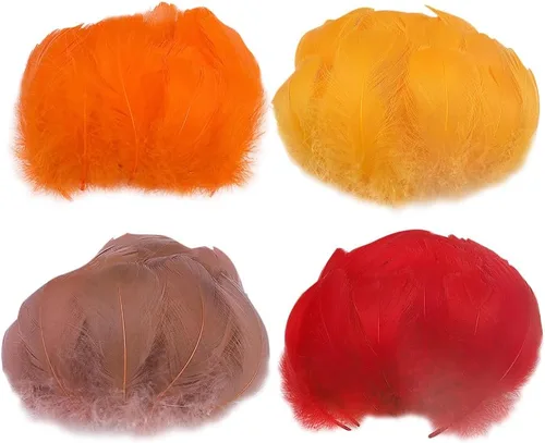 400 plumas pequeñas de otoño de 5 a 3.1 in, plumas de color de Acción de Gracias, plumas de ganso naranja, rojo, marrón, plumas de ganso, plumas