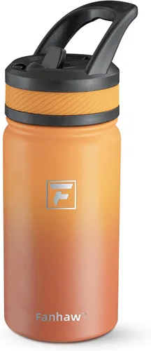 Miniatura 21 de Fanhaw Botella de agua aislada para niños de 14 onzas con tapa de pajita – Acero inoxidable de doble pared al vacío, a prueba de fugas, botellas