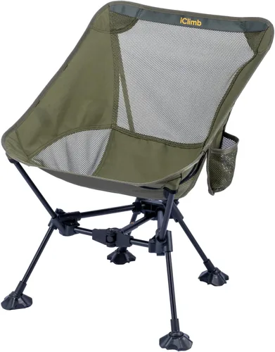 Miniatura 11 de iClimb Silla de camping ultraligera compacta plegable para playa con pies grandes antihundimiento y soporte de espalda con cuerda