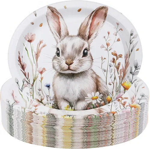 Miniatura 30 de WDF Paquete de 50 platos florales ovalados de papel, platos llanos desechables grandes de 10 x 12 pulgadas, platos desechables florales