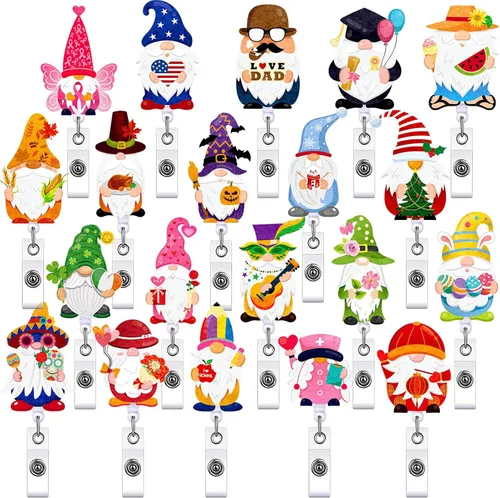 Teling 20 carretes de insignias navideñas, regalos irlandeses, portatarjetas retráctiles de temporada, divertidos y bonitos, de fieltro de gnomo,