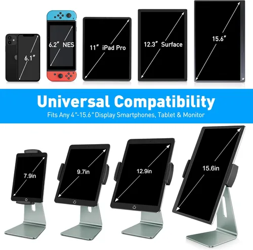 Miniatura 2 de AboveTEK Elegante soporte para tableta, soporte de aluminio para tabletas de 7 a 13 pulgadas, quiosco de escritorio compatible con iPad Pro Air Gris