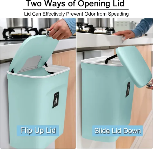 Miniatura 3 de Tiyafuro - Bote de compostaje de cocina de 2,4 galones para encimera o debajo del fregadero, cubo de basura pequeño colgante con tapa para Azul
