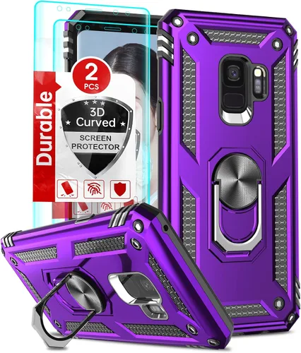 Miniatura 10 de LeYi Funda para Galaxy S9 con 2 protectores de pantalla suave, anillo de metal protector de grado militar con función atril para teléfono Android
