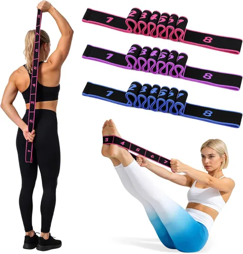 Banda de resistencia de fitness para estiramiento y yoga, cuerda de tensión multifunción, bandas elásticas de ejercicio de 8 bucles, bandas
