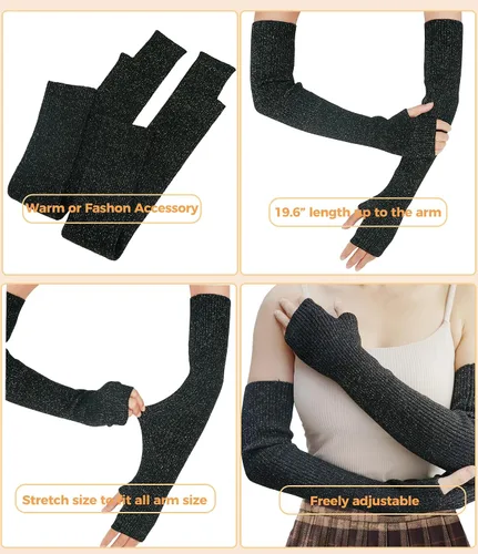 Miniatura 36 de Guantes cálidos de cachemira de brazo largo para mujer, guantes de invierno acogedores sin dedos, calentadores de brazos suaves, gran regalo