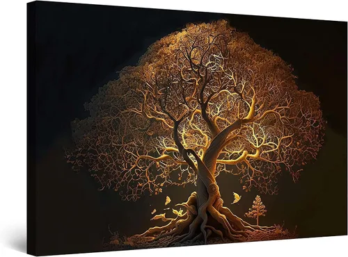 Miniatura 37 de Startonight Lienzo decorativo abstracto para pared, pintura del árbol de la vida amarillo, impresión grande estirada, moderna para dormitorio o sala