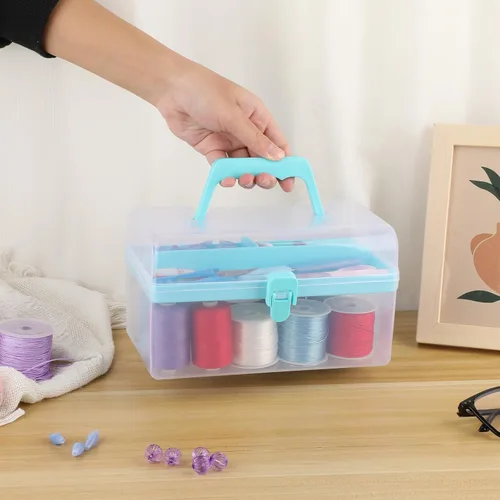 Miniatura 6 de BTSKY Contenedores de almacenamiento de plástico multiusos para manualidades con bandeja extraíble, caja de almacenamiento de plástico transparente