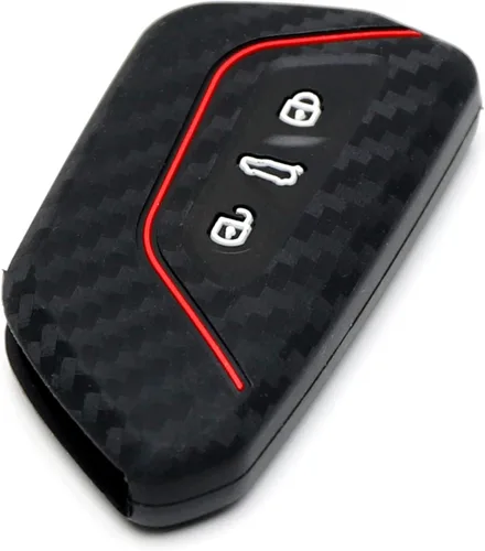 Miniatura 4 de iJDMTOY Funda para llavero de silicona suave con patrón de fibra de carbono negra con rayas rojas compatible con Volkswagen MK8 Golf/GTI ID 4, Skoda
