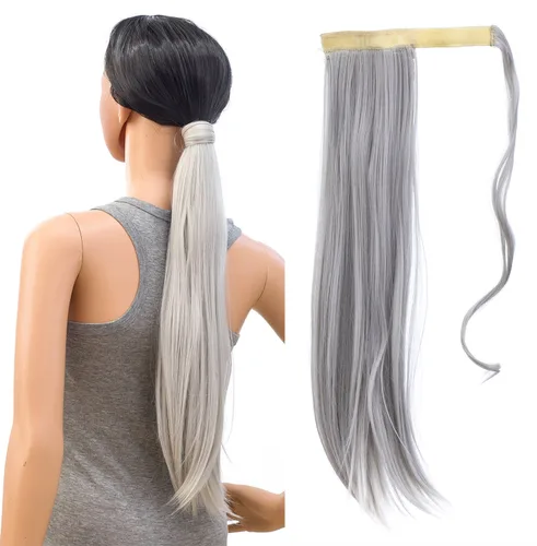 Miniatura 9 de SWACC - Extensiones de pelo largo, lacio y ondulado, en forma de cola de caballo, extensiones de pelo sintético con clip para mujer