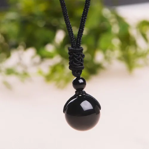 Miniatura 46 de iSTONE Collar unisex con dije de cuentas redondas auténticas, cadena de cuerda negra de 24 pulgadas para hombres y mujeres