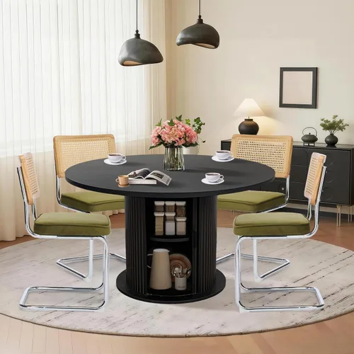 Miniatura 37 de SoarFlash Juego de mesa de cocina y sillas para 4, juego de mesa de comedor de 47 pulgadas para 4 personas con sillas tapizadas de terciopelo, juego