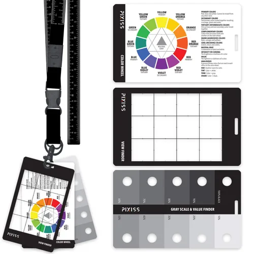 Buscador de valores de escala gris, rueda de color, visor de captura de vista de artistas en cordón con herramientas de cinta métrica para dibujo de