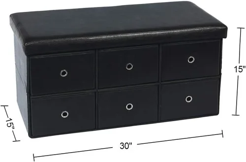 Miniatura 2 de Attraction Design Banco otomano de almacenamiento de piel sintética, taburete reposapiés plegable, asiento acolchado, cubo de almacenamiento, banco