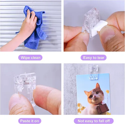 Miniatura 6 de Paquete de 30 clips adhesivos transparentes para pared, ganchos para tiras de comando, ganchos pequeños para colgar fotos, carteles, tapices
