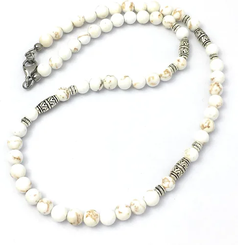 Mami's Gem Studio Collar de cuentas para hombre, hecho a mano en Estados Unidos, piedras preciosas de 0.236 pulgadas y peltre estilo tribal