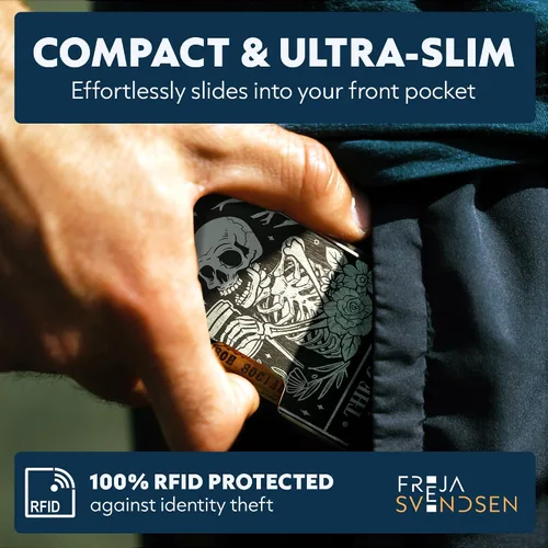 Miniatura 73 de Cartera de aluminio impresa 2.5D para hombres: clip delgado para dinero y tarjetero con barniz selectivo táctil. Bloqueo RFID mejorado, compacto