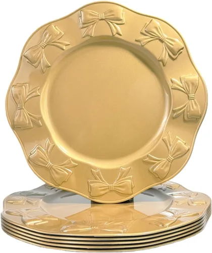 Miniatura 13 de Platos Base Blancos Antiguos, Platos Base Redondos de 13" para Platos de Cena, Juego de 6 Platos Base de Plástico para Bodas, Fiestas, Decoración