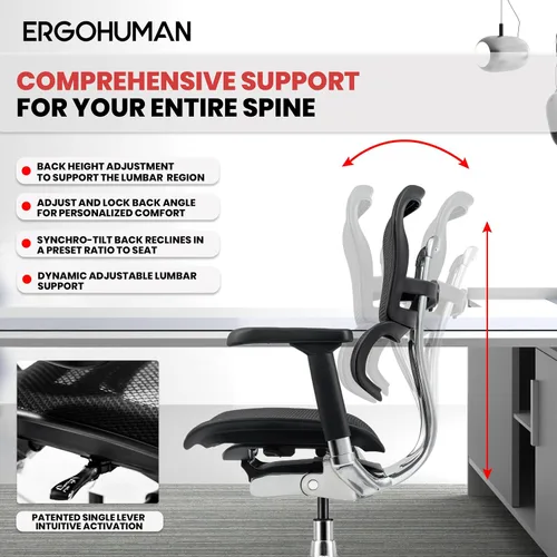 Miniatura 6 de Eurotech Seating Ergohuman Silla giratoria de malla con respaldo medio, color negro