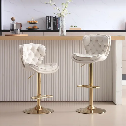 Miniatura 10 de Taburetes de bar de terciopelo, modernos taburetes giratorios de altura ajustable, sillas de mostrador de 360 grados con respaldo y base de metal
