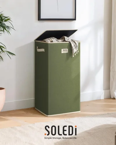 Miniatura 9 de SOLEDI - Canasta de lavandería con tapa de 100L, canasta de ropa plegable grande y alta, cesta de lavandería con bolsa removible fácil