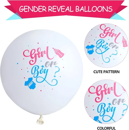 Miniatura 3 de 60 globos de revelación de género para niñas o niños, globos de látex para fiesta de revelación en blanco, rosa y azul, suministros para decoración