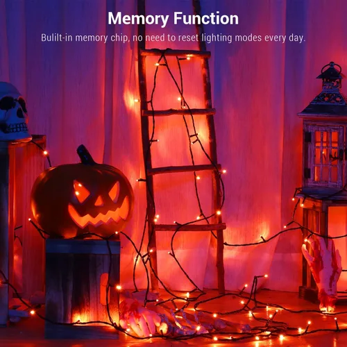 Miniatura 4 de BrizLabs - Luces naranjas de Halloween, 78.74 pies, 240 luces LED de color naranja, luces para exteriores de Halloween, miniluces conectables, 8
