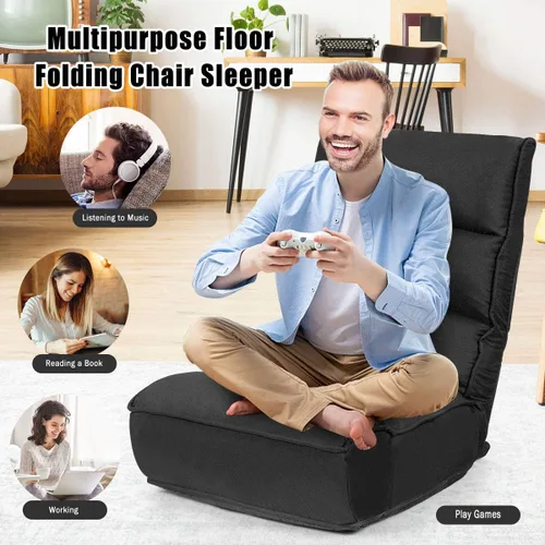 Miniatura 5 de DORTALA Silla de Piso Plegable para Adultos, Silla Gaming de Espuma con Memoria con Soporte Ajustable para Cabeza y Espalda de 5 Posiciones, Asiento
